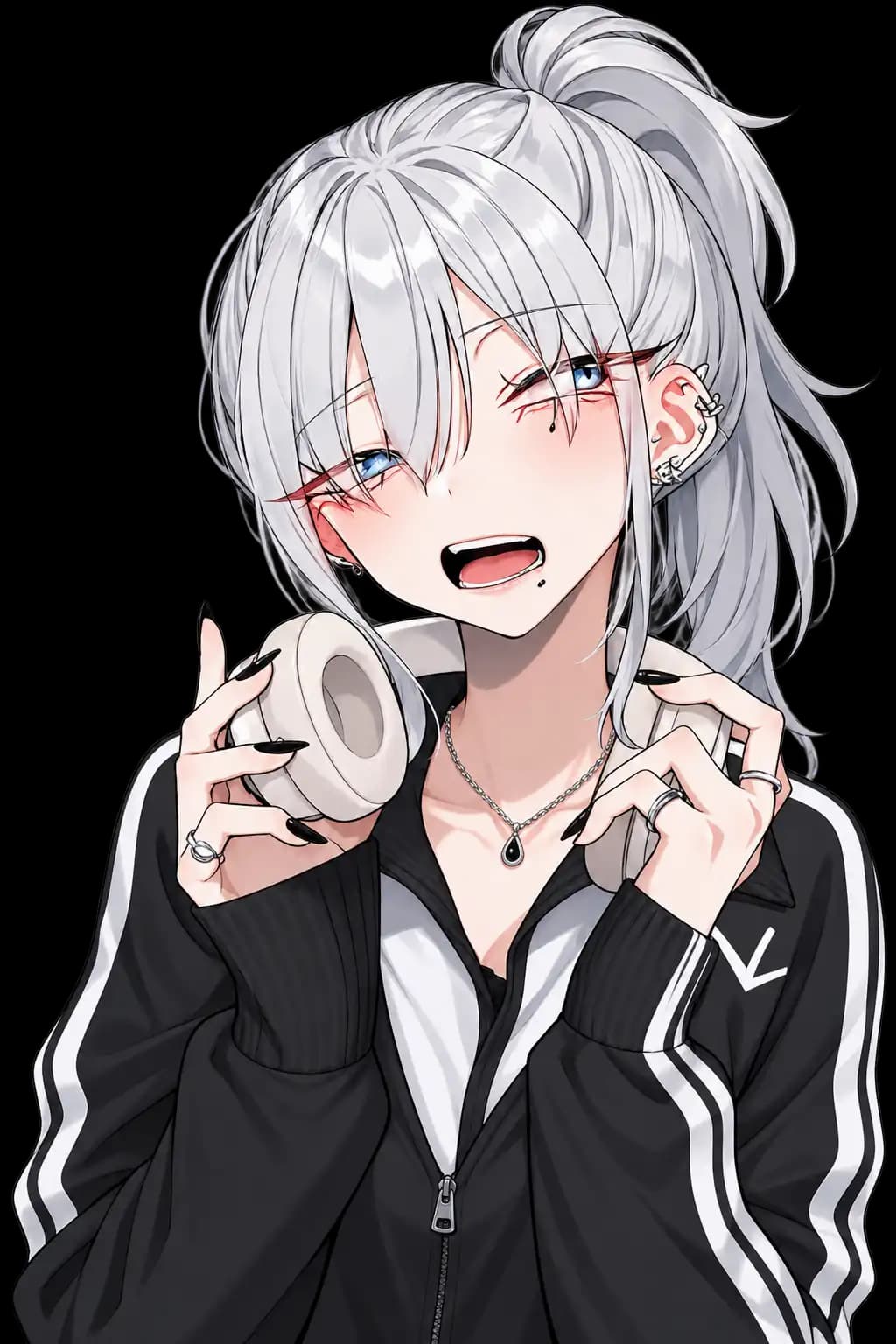 Haimiya-senpai laughing in a track jacket